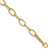 14K Polish/Texture/Dia-cut Fancy Oval Link Bracelet
